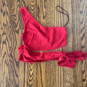 One shoulder red top